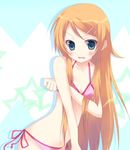  bad_id bad_pixiv_id bikini blonde_hair blue_eyes blush hair_ornament hairclip kousaka_kirino long_hair midriff mitsuru_(habihapi) ore_no_imouto_ga_konna_ni_kawaii_wake_ga_nai side-tie_bikini solo swimsuit wavy_mouth 