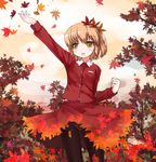  aki_shizuha autumn autumn_leaves basket blonde_hair hair_ornament kt2 leaf leaf_hair_ornament maple_leaf panties panties_under_pantyhose pantyhose pantyshot short_hair skirt solo touhou underwear yellow_eyes 