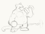 2024 4:3 anthro belly brok_the_investigator exercise eyes_closed guard_(brok_the_investigator) hi_res knaveofclubs male mammal murid murine musclegut overweight overweight_male rat rodent simple_background sketch solo workout