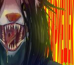 absurd_res american_opossum anthro avi.possum avi_(disambiguation) black_eyes black_hair black_long_hair bodily_fluids breakcore canid canine drooling fluffy grey_body hair hi_res invalid_tag long_hair male mammal marsupial monster mouth_shot open_mouth oral oral_vore pink_nose saliva saliva_string sharp_teeth simple_background solo teeth tongue vore were werecanid werecanine werewolf white_face yellow_eyes