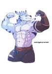 abs absurd_res anthro asiahao520 bandai_namco biceps bottomwear claws clothing digimon digimon_(species) hi_res male muscular muscular_anthro muscular_male pants pecs piercing pink_claws solo vein veiny_muscles were weregarurumon