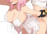  2girls ass babydoll bent_over breasts cleavage crop_top doggystyle futa_with_female futanari gloves head_out_of_frame highres holding_another&#039;s_wrist honkai:_star_rail honkai_(series) large_breasts march_7th_(honkai:_star_rail) multiple_girls pink_hair sex soulnark stelle_(honkai:_star_rail) sweat tongue tongue_out trailblazer_(honkai:_star_rail) unfinished white_babydoll 