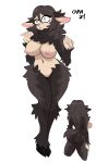 anthro areola biped bovid breasts brown_body brown_fur butt capaoculta caprine female frown fur gwyn_(capaoculta) hi_res mammal navel nipples rear_view sheep simple_background solo tan_body white_background