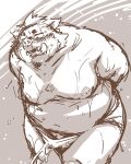 2024 4:5 anthro belly big_belly bodily_fluids clothing cum genital_fluids gouryou kemono lifewonders male mammal moobs navel nipples overweight overweight_male simple_background solo suid suina sus_(pig) sweat takagi_kyou tokyo_afterschool_summoners underwear wild_boar