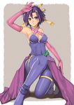  bad_id bad_pixiv_id belt breasts cleavage earrings elbow_gloves fushigi_no_dungeon fuurai_no_shiren gloves jewelry kneeling large_breasts nagase_haruhito oryuu purple_eyes purple_hair short_hair solo 