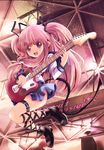  angel_beats! guitar instrument jumping long_hair pink_eyes pink_hair school_uniform serafuku solo sumisuzu thigh_strap yui_(angel_beats!) 