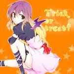  bad_id bad_pixiv_id bat_wings dress fang gradient_hair halloween hijiri_byakuren long_hair multicolored_hair orange_background solo star starry_background tama_(soon32281) touhou trick_or_treat wings yellow_eyes 