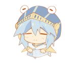  1other =_= androgynous animal blue_hair blue_headwear chibi chinese_commentary closed_eyes closed_mouth commentary_request dot_nose fish helmet holding holding_animal holding_fish jian_xing_zao len&#039;en moritake_medias other_focus short_hair smile 