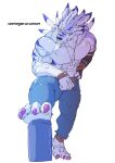 absurd_res anthro asiahao520 bandai_namco bottomwear clothing digimon digimon_(species) hi_res male muscular muscular_anthro muscular_male pants piercing solo were weregarurumon