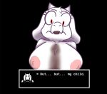 anthro big_breasts boss_monster bovid breasts caprine eyelashes female hi_res horn imminent_sex karkrx23 mammal nipples penis_shadow red_eyes solo surprised_expression text_box toriel undertale undertale_(series)