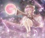  adapted_costume animal_ears bad_id bad_pixiv_id beamed_sixteenth_notes closed_eyes dress eighth_note full_moon hat in_tree itsutsuki moon music musical_note mystia_lorelei night outstretched_arm pink_hair quarter_note red_moon sharp_sign short_hair singing sitting sitting_in_tree solo touhou tree wings 