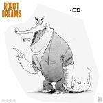 2020 3_toes 4_fingers anthro biped bottomwear clothed clothing concept_art crocodile crocodilian crocodylid daniel_fernandez_casas ed_(robot_dreams) feet fingers male model_sheet official_art pants reptile robot_dreams scalie simple_background smoking solo toes