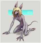 anthro blonde_hair breasts burmecian claws dolutt_(medane) fan_character female final_fantasy fur grey_body grey_fur hair kneeling lolzguy looking_at_viewer mammal murid murine nipples nude rat red_claws rodent slim small_breasts solo square_enix