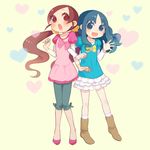  bad_id bad_pixiv_id blue_eyes blue_hair hanasaki_tsubomi heart heart-shaped_pupils heartcatch_precure! highres inase kurumi_erika long_hair multiple_girls precure red_eyes red_hair symbol-shaped_pupils twintails 