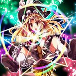  ba_gua blonde_hair bloomers braid broom broom_riding hat kirisame_marisa long_hair magic_circle mini-hakkero rei-ru solo star touhou trigram underwear witch_hat yellow_eyes 