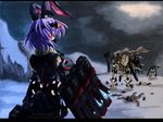  animal_ears assault_rifle astronaut battle bullpup bunny_ears extra famas from_behind gun inaba letterboxed looking_back lost_planet lying machine_gun mask mecha night night_sky north_abyssor on_stomach pink_eyes purple_hair rifle robot short_hair sky solo touhou weapon 