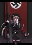  blonde_hair garter_straps glasses gun koahziinoukk long_hair military military_uniform nazi necktie original pencil_skirt red_eyes rifle skirt solo swastika thighhighs uniform weapon 