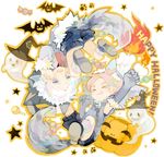  animal_ears bat brothers candle candy food fubuki_atsuya fubuki_shirou ghost halloween happy_halloween hat inazuma_eleven inazuma_eleven_(series) jack-o'-lantern lltz lollipop multiple_boys pink_hair pumpkin siblings star tail twins white_hair witch_hat 