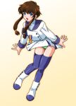  angelic_layer blue_eyes blue_sailor_collar blue_thighhighs brown_hair green_panties hair_tie hair_tubes kaen_miso long_sleeves low-tied_sidelocks non-web_source open_mouth panties sailor_collar school_uniform shirt short_hair_with_long_locks skirt standing suzuhara_misaki thighhighs underwear white_shirt white_skirt 