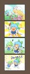  3girls 4koma chibi cirno comic daiyousei failure glue glue_stick highres lipstick makeup multiple_girls pritt romaji silent_comic touhou yakumo_yukari 