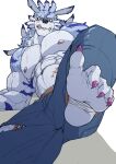 abs absurd_res anthro asiahao520 bandai_namco biceps bottomwear claws clothing digimon digimon_(species) hi_res male muscular muscular_anthro muscular_male pants pecs piercing pink_claws solo vein veiny_muscles were weregarurumon