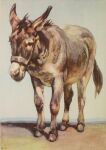 1945 20th_century absurd_res ambiguous_gender ancient_art asinus brown_body brown_fur donkey equid equine feral full-length_portrait fur hi_res mammal mane outside portrait quadruped signature snout solo standing tail three-quarter_view traditional_media_(artwork) unknown_artist unknown_artist_signature
