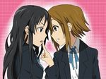  akiyama_mio alternate_hairstyle black_eyes black_hair brown_eyes brown_hair hair_down k-on! kanbayashi_makoto long_hair multiple_girls school_uniform short_hair tainaka_ritsu 