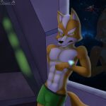 1:1 2021 abs anthro black_nose bottomwear canid canine clothed clothing eyebrows featureless_chest fox fox_mccloud fur green_bottomwear green_clothing looking_out_window male mammal multicolored_body multicolored_fur navel nintendo orange_body orange_fur pecs reflection sandblastcoyote snout solo space spacecraft star_fox tail topless topless_anthro topless_male two_tone_body two_tone_fur vehicle white_body white_eyebrows white_fur white_inner_ear yellow_eyes