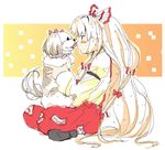  dog fujiwara_no_mokou licking long_hair marupeke pants silver_hair sitting solo suspenders tongue touhou very_long_hair white_hair 