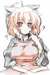  ? blonde_hair bow breasts colored_pencil_(medium) hair_bow hand_on_own_face kurodani_yamame large_breasts oka_(bananashoe) red_eyes simple_background sketch solo touhou traditional_media 