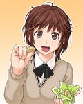  amagami bad_id bad_pixiv_id brown_eyes brown_hair cookie feeding food pov_feeding sakurai_rihoko school_uniform solo sweater yuuya_(yu-ya's) 
