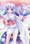  blue_eyes blue_hair japanese_clothes jigoku_sensei_nube kimono long_hair short_kimono solo totsuki yukime_(jigoku_sensei_nube) 