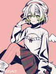  1girl animal_ears beret braid breasts cleavage_cutout clothing_cutout ferret ferret_ears ferret_girl ferret_tail food fruit gradient_hair green_eyes green_hair green_nails hair_between_eyes half-heart_hands hat heart heart_hands highres indie_virtual_youtuber laimu_(vtuber) laimu_(vtuber)_(winter) lime_(fruit) lime_slice mini_wings multicolored_hair pink_nails pink_thighhighs plaid_clothes plaid_skirt r2salt ribbon skindentation skirt small_breasts socks sweater thighhighs turtleneck turtleneck_sweater two-tone_hair uwu vinesauce virtual_youtuber white_hair wings zettai_ryouiki 