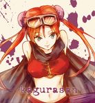  bad_id bad_pixiv_id blue_eyes cape double_bun gintama goggles goggles_on_head kagura_(gintama) midriff navel red_hair shiyuta solo twintails 