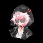  1girl absurdres baseball_cap black_background black_choker black_jacket choker closed_mouth error1980 fu_hua fu_hua_(phoenix) glasses hat highres honkai_(series) honkai_impact_3rd hood hood_up jacket long_hair looking_at_viewer red_eyes shirt simple_background solo upper_body white_hair white_shirt 