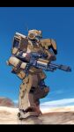  above_clouds beam_rifle blue_sky cloud day energy_gun g.yamamoto gm_(mobile_suit) gundam highres looking_to_the_side mecha mecha_focus mountain no_humans robot sky weapon 