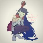  1girl adventure_time artist_name ax_bass axe_guitar bass_guitar black_nails character_name colored_skin commentary fangs grey_skin highres instrument instrument_on_back long_hair long_pointy_ears marceline_abadeer pointy_ears raya_(uk_0128) solo vampire 