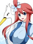  blue_eyes breasts fuuro_(pokemon) gen_5_pokemon gym_leader hair_ornament highres large_breasts pokemon pokemon_(creature) pokemon_(game) pokemon_bw red_hair swanna zefyu 