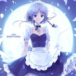  bad_id bad_pixiv_id blue_eyes braid flat_chest izayoi_sakuya maid maid_headdress moon sayori short_hair silver_hair solo touhou twin_braids 