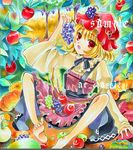  aki_minoriko apple at_classics barefoot feet food fruit grapes marker_(medium) sample solo touhou traditional_media 