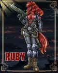 absurd_res afantasyhero anthro bodysuit clothing equid equine female hi_res holding_gunblade looking_at_viewer mammal ruby_o&#039;leary skinsuit solo tight_clothing unzipped_bodysuit