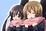  bad_id bad_pixiv_id black_hair brown_eyes brown_hair closed_eyes guitar_case hirasawa_yui instrument_case k-on! kurou_(quadruple_zero) long_hair multiple_girls nakano_azusa scarf school_uniform shared_scarf short_hair twintails 