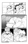 2023 5_panel_comic anthro bear bed belly black_line_art blush blush_lines bodily_fluids border bored bra breast_squish breasts canid canine canis closed_frown clothed clothing comic crying dialogue digital_media_(artwork) domestic_dog door duo electronics english_text eyebrow_through_hair eyebrows eyelashes female fire_eyes flash_bubble frown fur furniture greyscale hair hand_on_cheek headphones hi_res hug hugging_object hugging_pillow inside listening_to_music lying mammal mary_blissany monochrome mouth_closed musical_note musical_symbol narrowed_eyes nekocrispy obese obese_anthro obese_female on_bed on_front open_mouth overweight overweight_anthro overweight_female panties pillow polar_bear pupils runny_nose sad short_hair snout snow_polaroski sound_effects speech_bubble squish stuttering surprised_expression symbol tail talking_to_another tears text translucent translucent_hair underwear url ursine white_border wide_hips