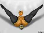 4:3 absurd_res antennae_(anatomy) anthro arthropod arthropod_abdomen bee big_breasts black_clothing black_legwear breasts clothing dakar3 female floating_head food for_a_head front_view fruit genitals golden_rings grey_background hi_res hymenopteran insect legwear looking_at_viewer lying nipples object_head on_back orange_body perspective plant presenting presenting_pussy pumpkibee_(lunarzeclipse) pumpkin pumpkin_head pussy shadow simple_background solo spread_legs spreading thick_thighs yellow_eyes