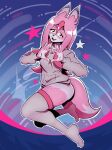 absurd_res anthro brand_new_animal canid canine clothing female fox gesture heart_gesture hi_res hoodie humanoid legwear looking_at_viewer mammal nazuna_hiwatashi nrok solo star studio_trigger tail thigh_highs topwear