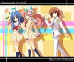  blue_hair blush brown_hair chypre_(heartcatch_precure!) coffret_(heartcatch_precure!) copyright_name hanasaki_tsubomi heartcatch_precure! highres kurumi_erika multiple_girls musical_note myoudou_gakuen_middle_school_uniform myoudouin_itsuki nasudora pink_hair potpourri_(heartcatch_precure!) precure school_uniform 