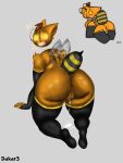 absurd_res all_fours antennae_(anatomy) anthro anus armwear arthropod arthropod_abdomen bee big_butt black_armwear black_clothing black_legwear bodily_fluids butt clothing confusion dakar3 dripping female floating_head food for_a_head fruit fur genital_fluids genitals golden_rings grey_background hi_res hymenopteran insect insect_wings legwear looking_at_viewer looking_back object_head orange_body plant pumpkibee_(lunarzeclipse) pumpkin pumpkin_head pussy roblox_avatar robloxian simple_background solo surprised_expression thick_thighs vaginal_fluids wings yellow_eyes