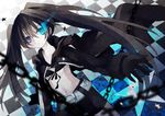  absurdres belt black_gloves black_hair black_rock_shooter black_rock_shooter_(character) blue_eyes burning_eye chain checkered gloves hanepochi highres long_hair midriff navel scar solo star twintails 