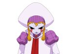  1boy bandai black_eyes colored_skin curly_hair hat juliet_sleeves konjiki_no_gash!! konjiki_no_gash_bell!!_golden_memories long_sleeves marking_on_cheek mystical_high_collar official_art puffy_sleeves purple_lips purple_skin robe short_bangs short_eyebrows sidelocks smile transparent_background zofis 