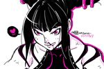  black_hair blood drill_hair halter_top halterneck han_juri heart jason_robinson licking_lips monochrome nosebleed smile solo street_fighter street_fighter_iv_(series) tongue tongue_out twin_drills upper_body 